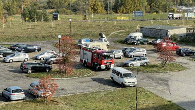 Chłopiec zakleszczony w drzewie